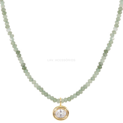 Foto Colar Jade Naturais Verde Pingente Oval Cristal Ouro