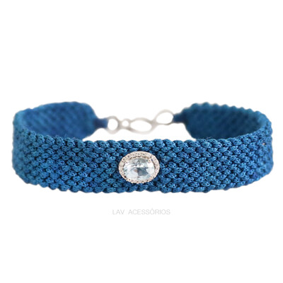 Foto Pulseira Macrame Prata 925 Oval Topázio Azul