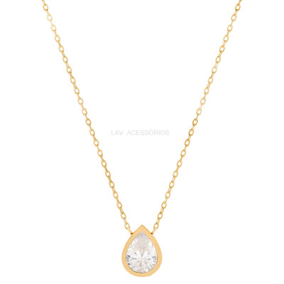 Foto Colar Prata 925 Gota Grande Cravação Inglesa Ouro
