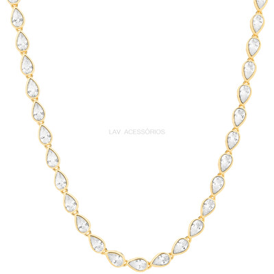 Foto Colar Prata 925 Riviera Inglesa Gotinhas 3 mm Ouro