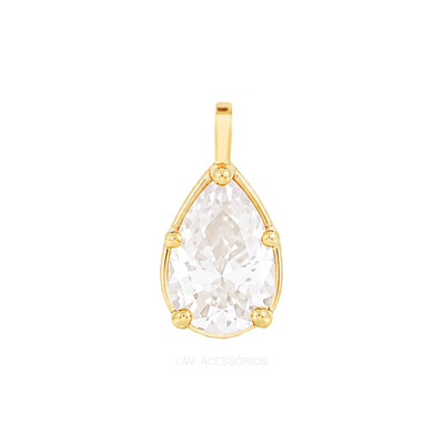 Foto Pingente Prata 925 Gotinha 9x5 Moissanite Ouro