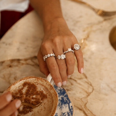 Foto Anel Prata 925 Trio Oval Moissanites