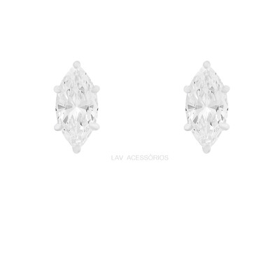 Foto Brinco Prata 925 Solitário Navete Cristal 14 mm x 7 mm