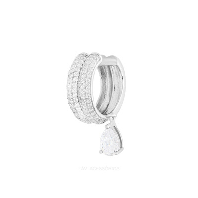 Foto Piercing Fake Prata 925 Duplo Cravejado Gota