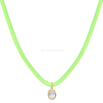 Foto Colar Colors Neon Pingente Oval Cristal Ouro