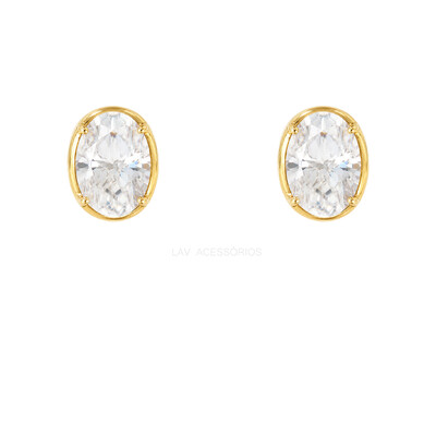 Foto Brinco Prata 925 Solitário Oval Moissanite 8x10 Ouro