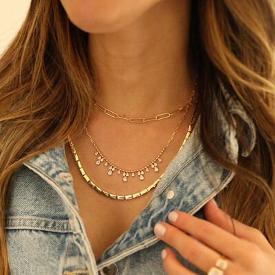 FotoColar Prata 925 Cascata Gotas Cravação Inglesa Ouro