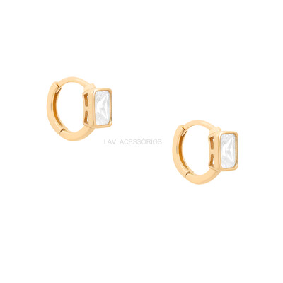 Foto Argolinha Prata 925 Click Baguete Cristal Ouro