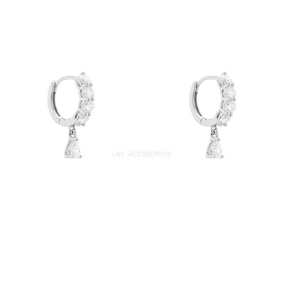 Foto Argolinha Prata 925 Moissanite Cravejada 3 mm Pin Gotinha