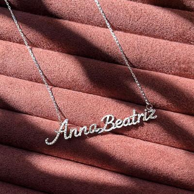FotoColar Prata 925 Personalizado Nome Moissanite