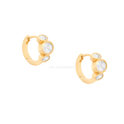 Foto Argola Prata 925 Cravação Inglesa Tri Oval Ouro