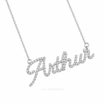 Foto Colar Prata 925 Personalizado Nome Moissanite