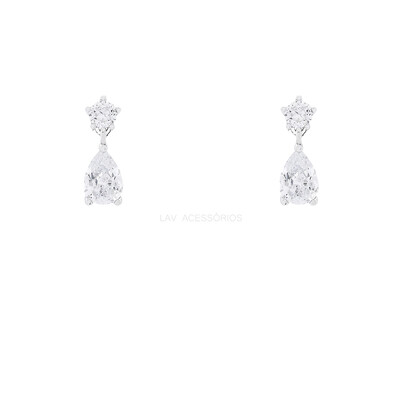 Foto Brinco Prata 925 Ponto de Luz Pin Gotinha Cristal