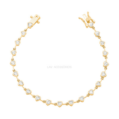 Foto Pulseira Prata 925 Fio Faca Cravação Inglesa Corações