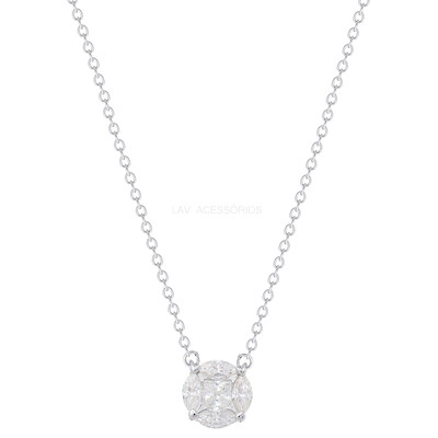Foto Colar Prata 925 Ponto Clássico Ilusion Moissanite 8 mm