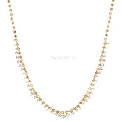 Foto Colar Prata 925 Bolinhas Pontos de Luz Degrade Moissanites