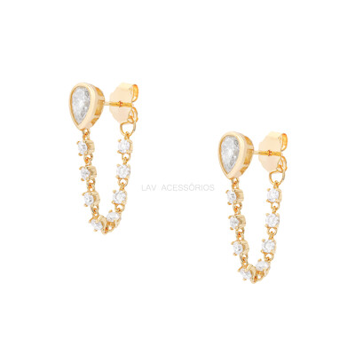 Foto Brinco Prata 925 Gota Inglesa Tiff Moissanite Ouro