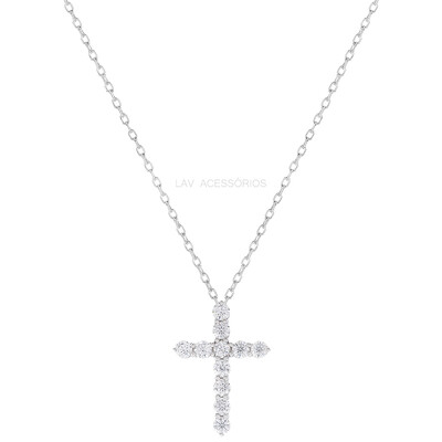 Foto Colar Prata 925 Crucifixo Moissanite 3 mm