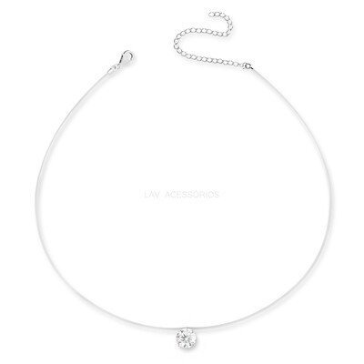 Foto Colar Prata 925 Invisible Ponto 8 mm Moissanite