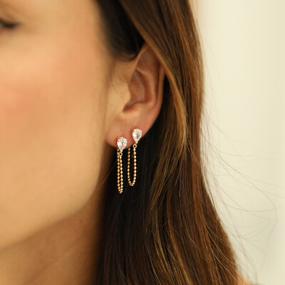 FotoBrinco Prata 925 Gotinha Corrente Bolinhas Ouro