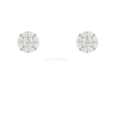 Foto Brinco Prata 925 Ponto Ilusion Moissanite 9,5 mm