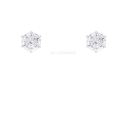 Foto Brinco Prata 925 Ponto 6 Garras Moissanite 8 mm 4 ct