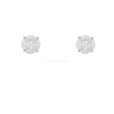 Foto Brinco Prata 925 Ponto Invisible Ilusion Moissanite 10 mm