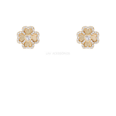 Foto Argolinha Prata 925 Trevo Plisse Cravejado Ouro