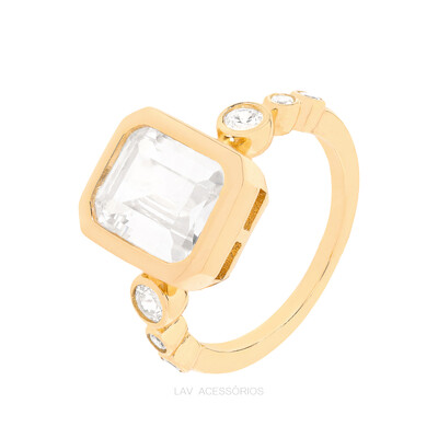 Foto Anel Prata 925 Cravação Inglesa Baguete Grande