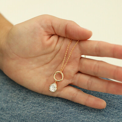 FotoPingente Prata 925 Gotinha 8x10 Moissanite Ouro
