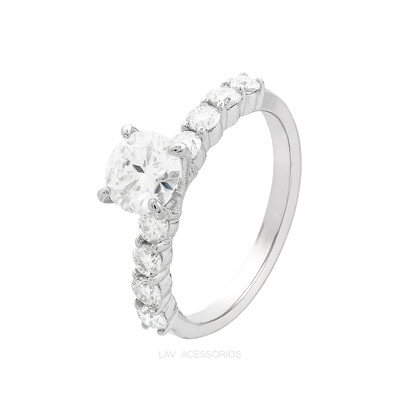 Foto Anel Prata 925 Meia Aliança Solitário 6.5 mm Moissanites