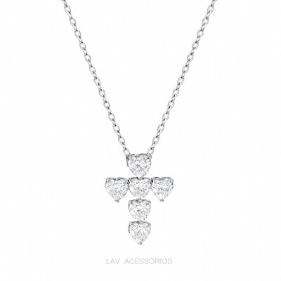 Foto Colar Prata 925 Crucifixo Corações