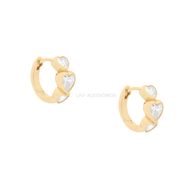 Foto Argola Prata 925 Cravação Inglesa Tri Corações Ouro