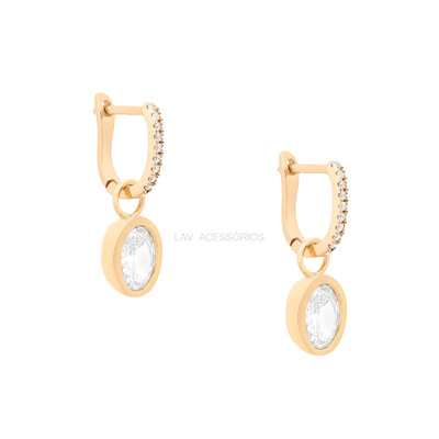 Foto Argolinha Cravejada Prata 925 Pin Oval Inglesa Cristal Ouro