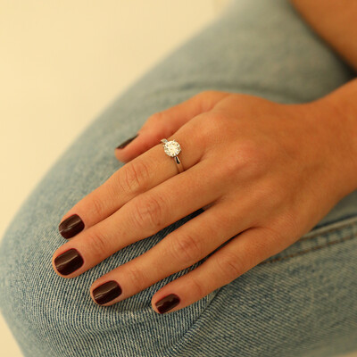 FotoAnel Prata 925 Solitário 6,5 mm Moissanite