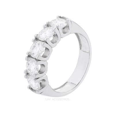 Foto Anel Prata 925 Meia Aliança Russa 5 mm Moissanites