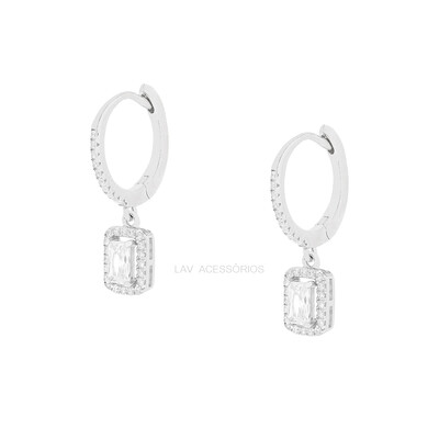 Foto Argola Prata 925 Pin Classica Baguete Cravejada