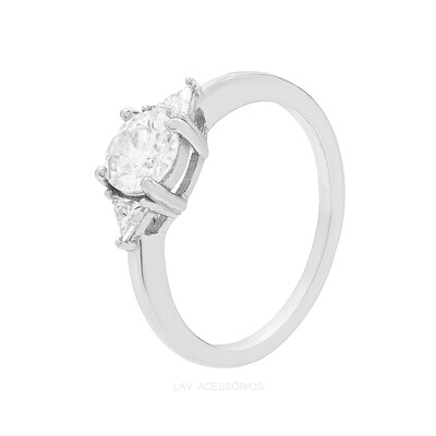 Foto Anel Prata 925 Solitário 6 mm C/ Triângulos Moissanite