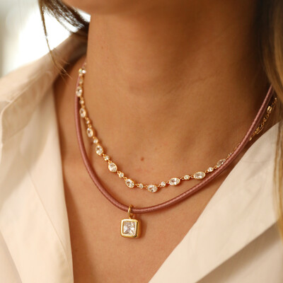 FotoPingente Carre Quadrado Cristal Ouro