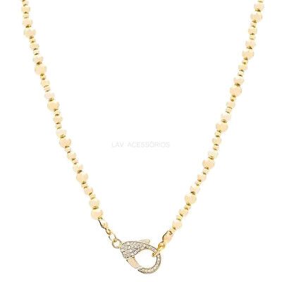 Foto Colar Prata 925 Bolinhas Irregulares Fecho Cravejado Ouro - 45 cm