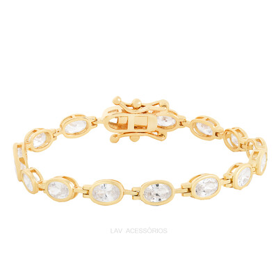 Foto Pulseira Prata 925 Estilo Riviera Oval Inglesa Ouro