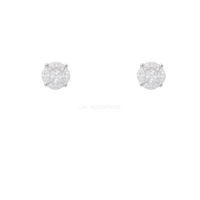 Foto Brinco Prata 925 Ponto Invisible Ilusion Moissanite 8 mm