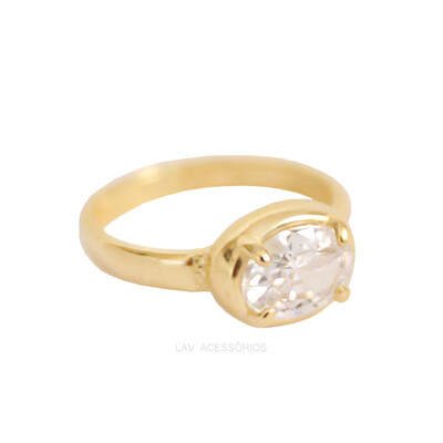 Foto Anel Prata 925 Dedinho Oval Cristal Ouro