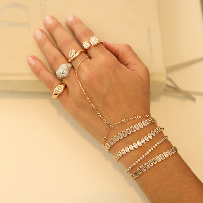 FotoPulseira Prata 925 Riviera Baguetes Cravação Inglesa Ouro