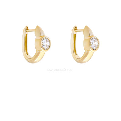 Foto Argola Prata 925 Bold Cravação Inglesa Ponto Cristal Ouro