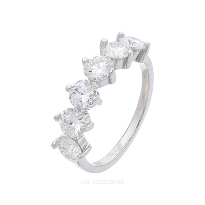 Foto Anel Prata 925 6 Pontos de Luz 5 mm Moissanite