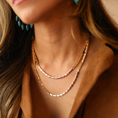 FotoColar Luxo Prata 925 Baguetes Ouro - 45 cm