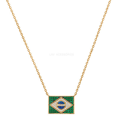 Foto Colar Prata 925 Bandeira do Brasil Ouro