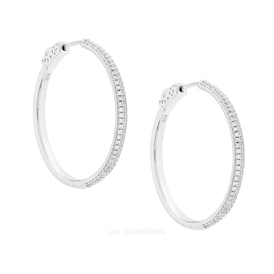 Foto Brinco Argola Prata 925 Cravejada 3,5 cm