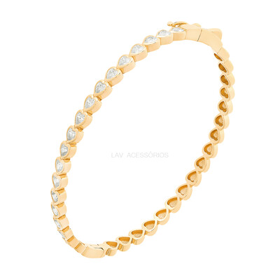 Foto Bracelete Prata 925 Corações Inglesa Ouro